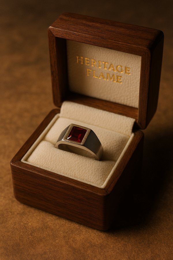 Silver Signet Ring with Red Gemstone