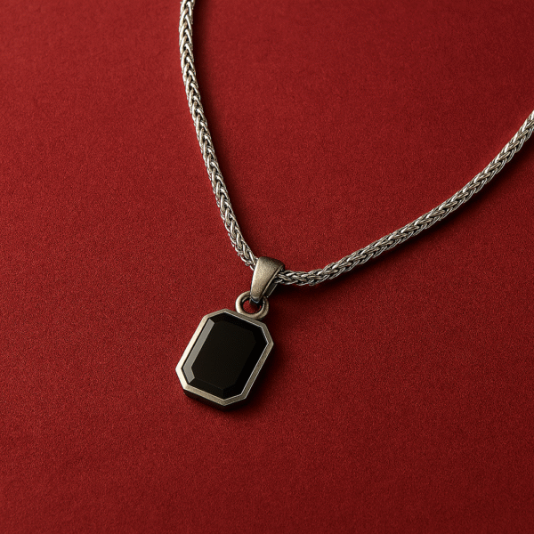 Silver Necklace with Octagonal Black Onyx Pendant