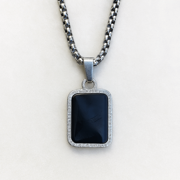 Annisu Men’s Rectangular Black Onyx Pendant Necklace
