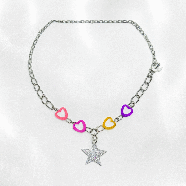 Annisu Elegant Silver Charm Bracelet with Hearts & Star Pendant