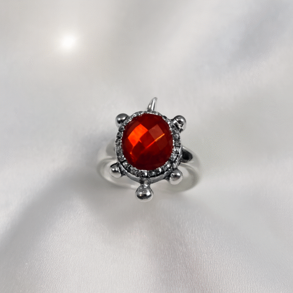 Elegant Silver Ring with Orange  Gemstone – Ornate Vintage Design