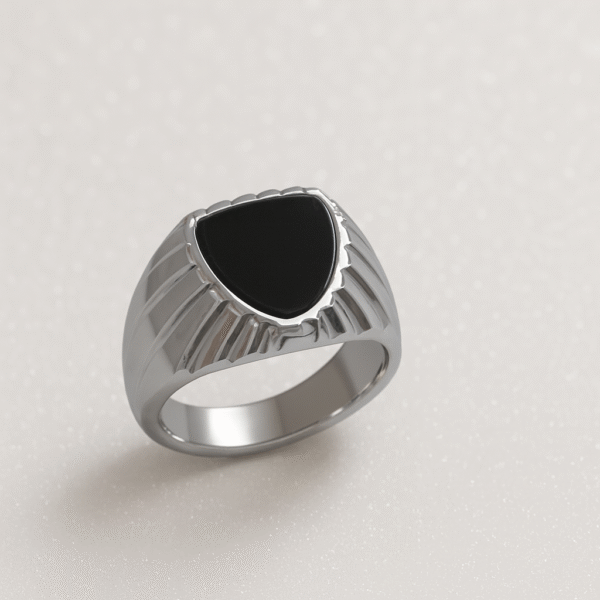Bold Silver Ring with Black Triangular Stone