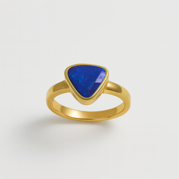Elegant Gold Ring with Triangular Blue  Gemstone