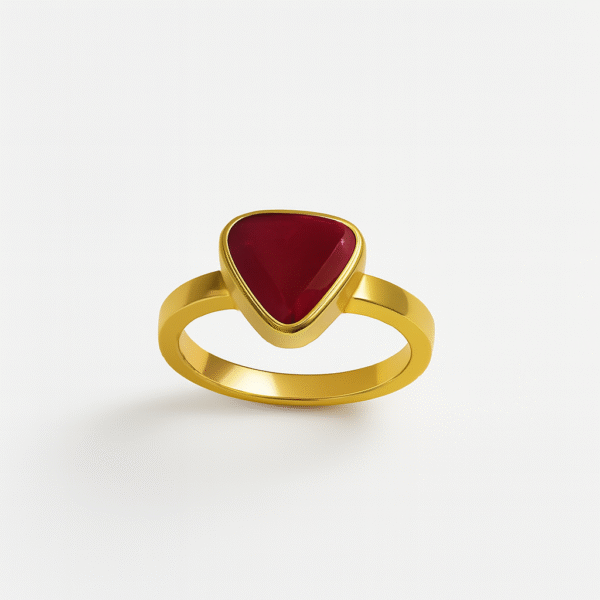 Annisu Elegant Gold Ring with Triangular Red Gemstone
