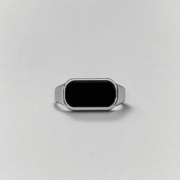 Annisu Modern Silver Ring with Sleek Black Face