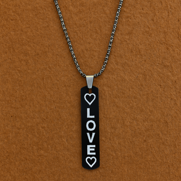 Annisu Big  Black & Silver Love Pendant Necklace