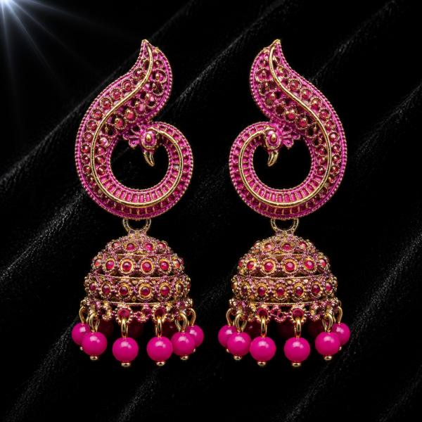 Annisu's Round Peacock Pink Colour Jhumkha