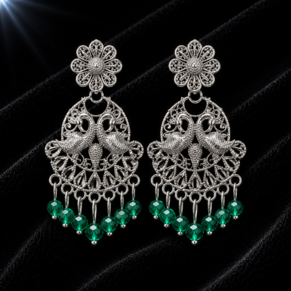 Annisu's Silver Peacock Jhumkha for Girls & Women