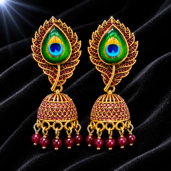 Annisu's Peacock Feather Rose Gold Jhumkha