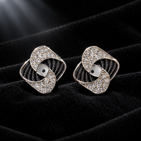 Annisu Premium Black & Silver Crystal Hoop Earrings